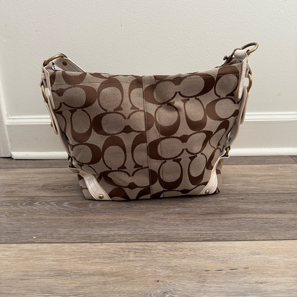 Coach Tan and Brown Signature Shoulder Bag
